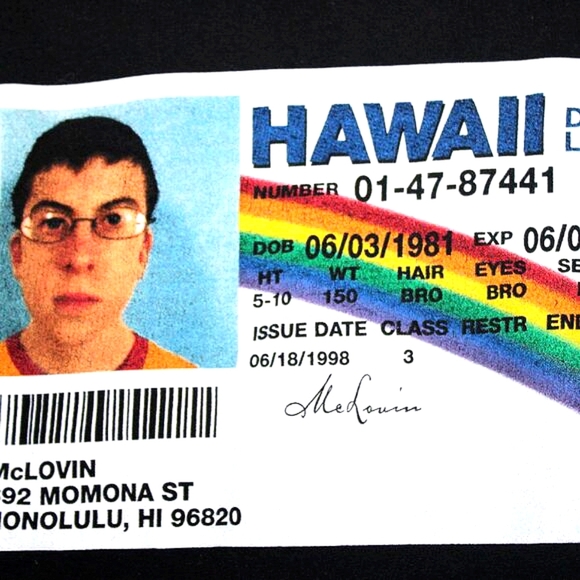 Ripple Junction Superbad McLovin Hawaii ID T-Shirt L - Picture 3 of 6